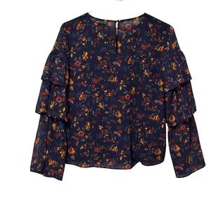 Madewell - Climbing Vine - Navy Floral Tiered Sleeve Blouse Women's‎ Size S B9